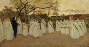 Procession of Schoolgirls by Joaquim Vayreda
